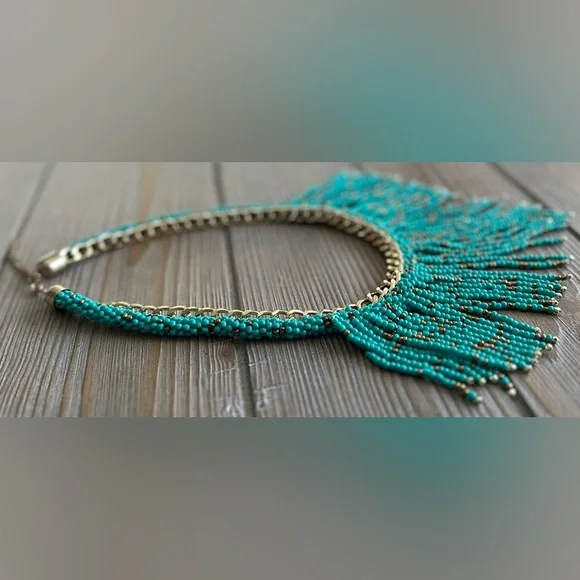 ‼️RARE‼️🎸Adornia🎸🔥NWOT🔥14K Yellow Gold Plated Chain & Beaded Fringe Necklace